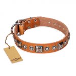 "Era of Future" FDT Artisan Handcrafted Tan Leather Bulldog Collar with Decorations