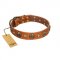 "Call of Feat" FDT Artisan Tan Leather Bulldog Collar with Old Bronze-like Studs and Oval Brooches
