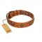 "Rockstar" FDT Artisan Tan Leather Bulldog Collar with Engraved Studs and Medallions