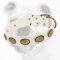Reliable White Leather Bulldog Collar with Brass Vintage Plates