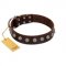 "Lucky Silver" Designer Handmade FDT Artisan Brown Leather Bulldog Collar