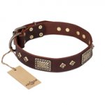 "Loving Owner" FDT Artisan Decorated Leather Bulldog Collar with Plates and Studs
