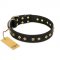 "Rhomb Style" FDT Artisan Decorated Leather Bulldog Collar with Old Bronze-Plated Studs 1 1/2 inch (40 mm) Wide