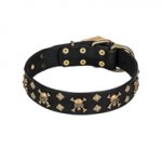 'Jolly Rojer' FDT Artisan Bulldog Leather Dog Collar with Pirate Skulls and Studs - 1 1/2 inch (40 mm) wide