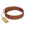 "Road Rider" FDT Artisan Tan Leather Bulldog Collar with Old Silver-like Skulls and Medallions