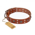"Silver Elegance" FDT Artisan Decorated Leather Bulldog Collar with Old Silver-Like Plated Studs and Cones