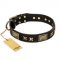 "Passion for Style and Beauty" FDT Artisan Decorated Black Leather Bulldog Collar