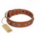 "Era Infinitum" FDT Artisan Tan Leather Bulldog Collar Adorned with Chrome-plated Circles