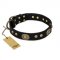 "High Fashion" FDT Artisan Studded with Plates Black Leather Bulldog Collar