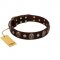 "Snazzy Paws" FDT Artisan Brown Leather Bulldog Collar Adorned with Conchos and Medallions