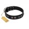 "Silver Medallions" Mod FDT Artisan Black Leather Bulldog Collar with Round Plates