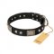 "Pirates Gold" FDT Artisan Black Leather Bulldog Collar with Old Silver Look Plates and Skulls