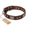 "Loving Owner" FDT Artisan Decorated Leather Bulldog Collar with Plates and Studs