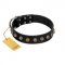 "Inky Prettification" FDT Artisan Black Leather Bulldog Collar with One Row of Studs