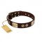 "Sense of Freedom" FDT Artisan Brown Leather Bulldog Collar with Old Bronze-Plated Studs and Plates