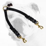 Braided Leather Bulldog Coupler for Comfortably Walking 2 Dogs