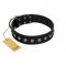 "Silver Flower" Exclusive FDT Artisan Black Leather Bulldog Collar with Silver-Like Studs