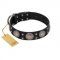 "Starry Sky" Trendy FDT Artisan Black Leather Bulldog Collar with Large Brooches