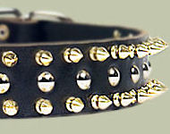 Black Leather Spiked Studded Dog Collar for Bulldog