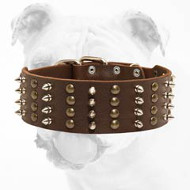 Handcrafted Leather Bulldog Collar with Spikes and Pyramids
