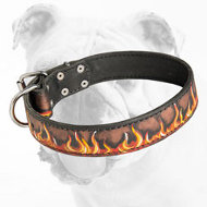Trendy Leather Bulldog Collar Painted with Flames