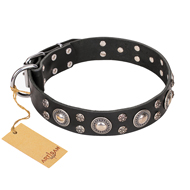 FDT Artisan 'Vintage Necklace' Studded Black Leather Bulldog Collar - 1 1/2 inch (40mm) wide