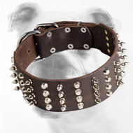 Unique Leather Bulldog Collar with Spikes and Pyramids