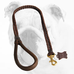 Premium Quality Braided Leather Bulldog Leash with Rounded Handle