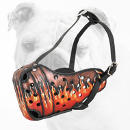Hand-painted Leather Bulldog Muzzle with Flames