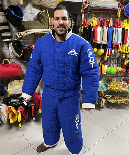 bulldog dog bite jacket and pants FDT blue