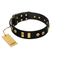 "Rare Dog" FDT Artisan Black Leather Bulldog Collar with Old Bronze-like Dotted Studs and Tiles