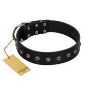 "Flower Rhapsody" FDT Artisan Premium Quaulity Black Leather Bulldog Collar