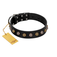 "Inky Prettification" FDT Artisan Black Leather Bulldog Collar with One Row of Studs