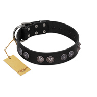 "Silver Medallions" Mod FDT Artisan Black Leather Bulldog Collar with Round Plates