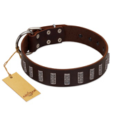 "Brown Lace" Handmade FDT Artisan Brown Leather Bulldog Collar for Everyday Walks