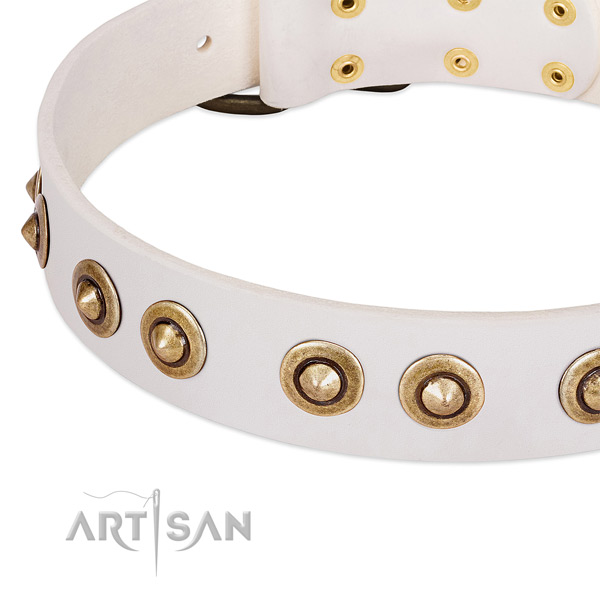 Rust resistant fittings on full grain genuine leather dog collar for your doggie