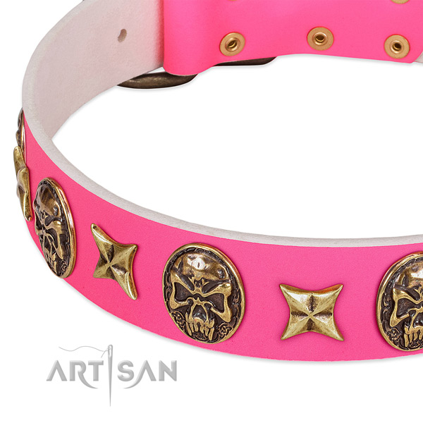 Full grain leather dog collar with designer adornments