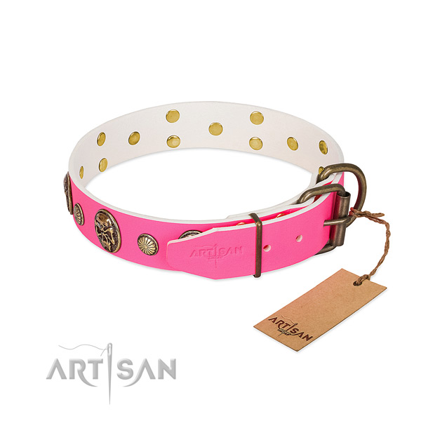 Corrosion proof buckle on full grain genuine leather dog collar for your doggie