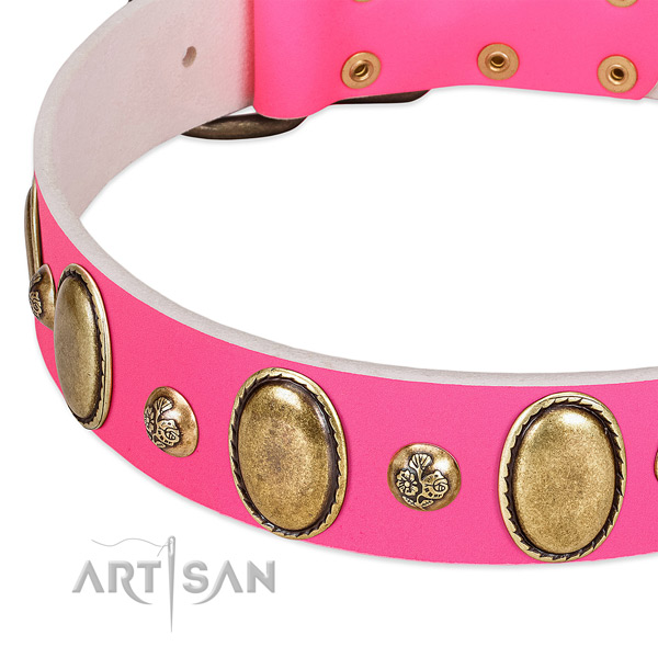 Everyday use gentle to touch natural genuine leather dog collar