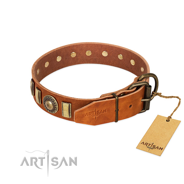 Inimitable full grain natural leather dog collar with rust-proof buckle