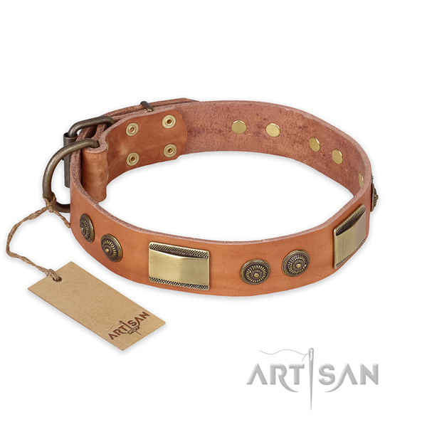 Adjustable full grain genuine leather dog collar for fancy walking