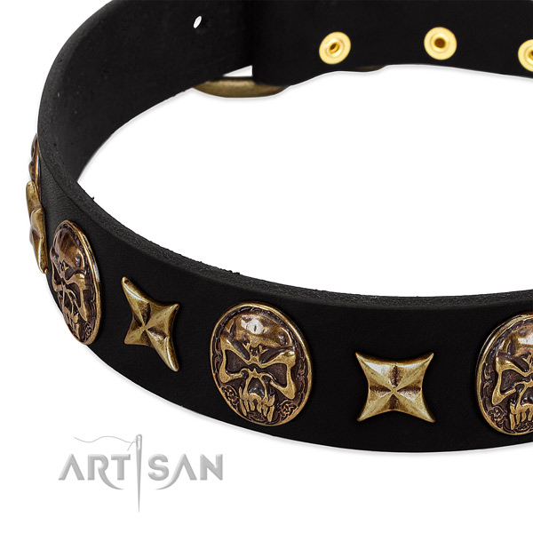 Durable hardware on natural genuine leather dog collar for your four-legged friend
