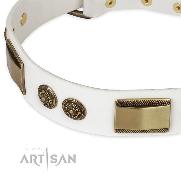 Rust resistant studs on natural genuine leather dog collar for your pet
