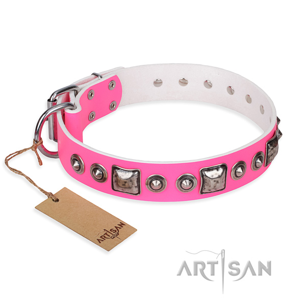 Genuine leather dog collar made of soft to touch material with strong buckle
