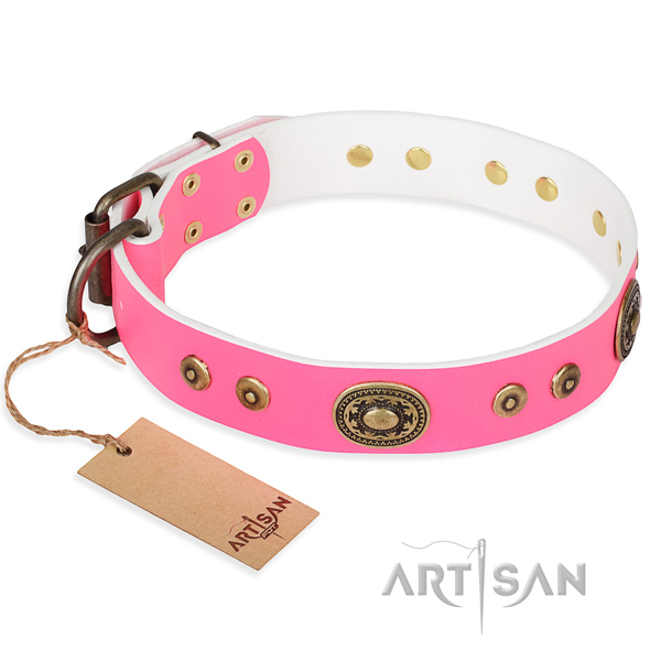 Full grain natural leather dog collar made of soft material with rust resistant buckle