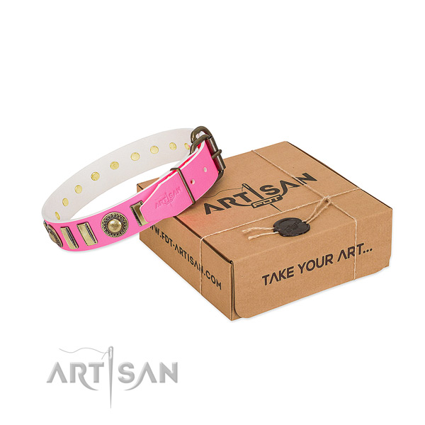 Soft genuine leather dog collar made for your pet