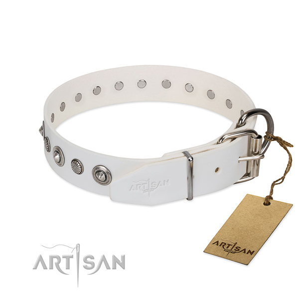 Top quality natural leather dog collar with trendy decorations