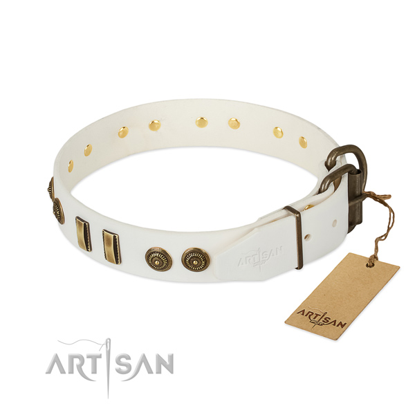 Reliable fittings on full grain natural leather dog collar for your doggie