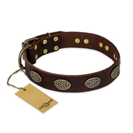 "Chocolate kiss" FDT Artisan Leather Bulldog Collar with Old Bronze Look Oval Plates