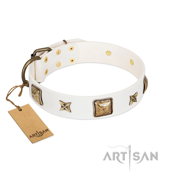 Fashionable natural genuine leather dog collar for stylish walking
